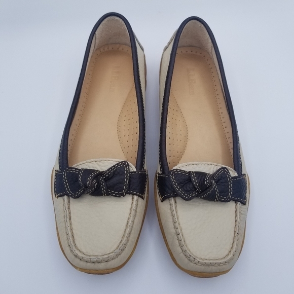 L.L. Bean Pebbled Leather Tan Bow Loafers size 7.5 - Picture 7 of 15